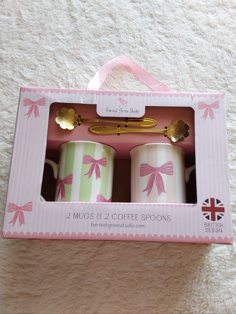 🌺 NIB Harvest Green Studio British Designed Mugs & Spoons Boxed Set